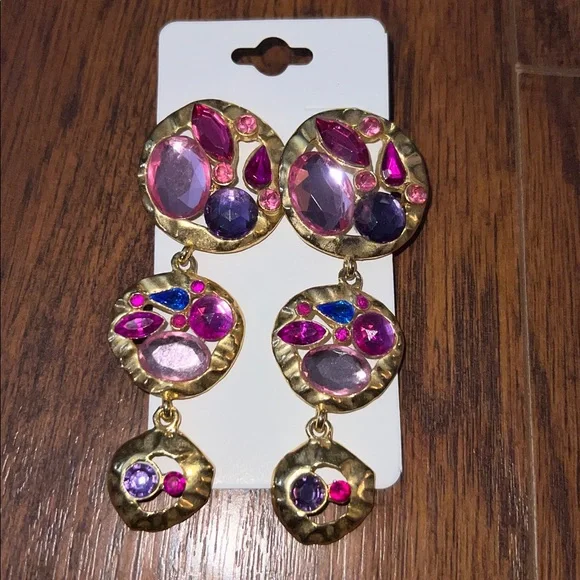 Park Lane Vintage 80s Earrings Gold Multicolor Rhinestones Earrings - Picture 1 of 3